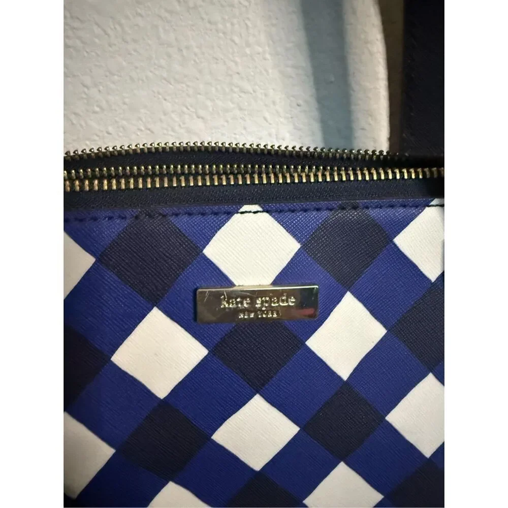 Kate Spade Womens Newbury Lane Briar Gingham Shoulder Tote Bag French Navy Cream